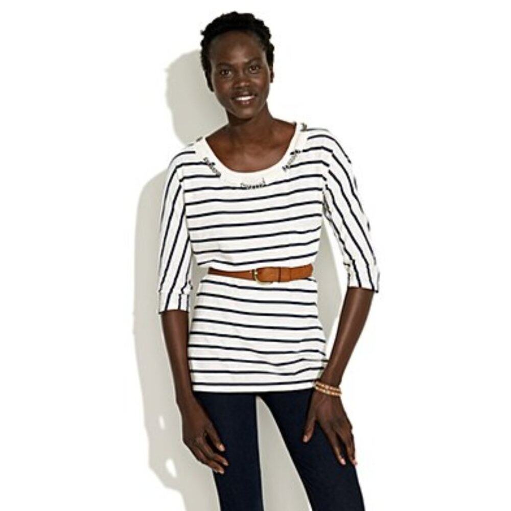 Madewell Navy & White Striped Sail Away Striped Chain Neckline Tee